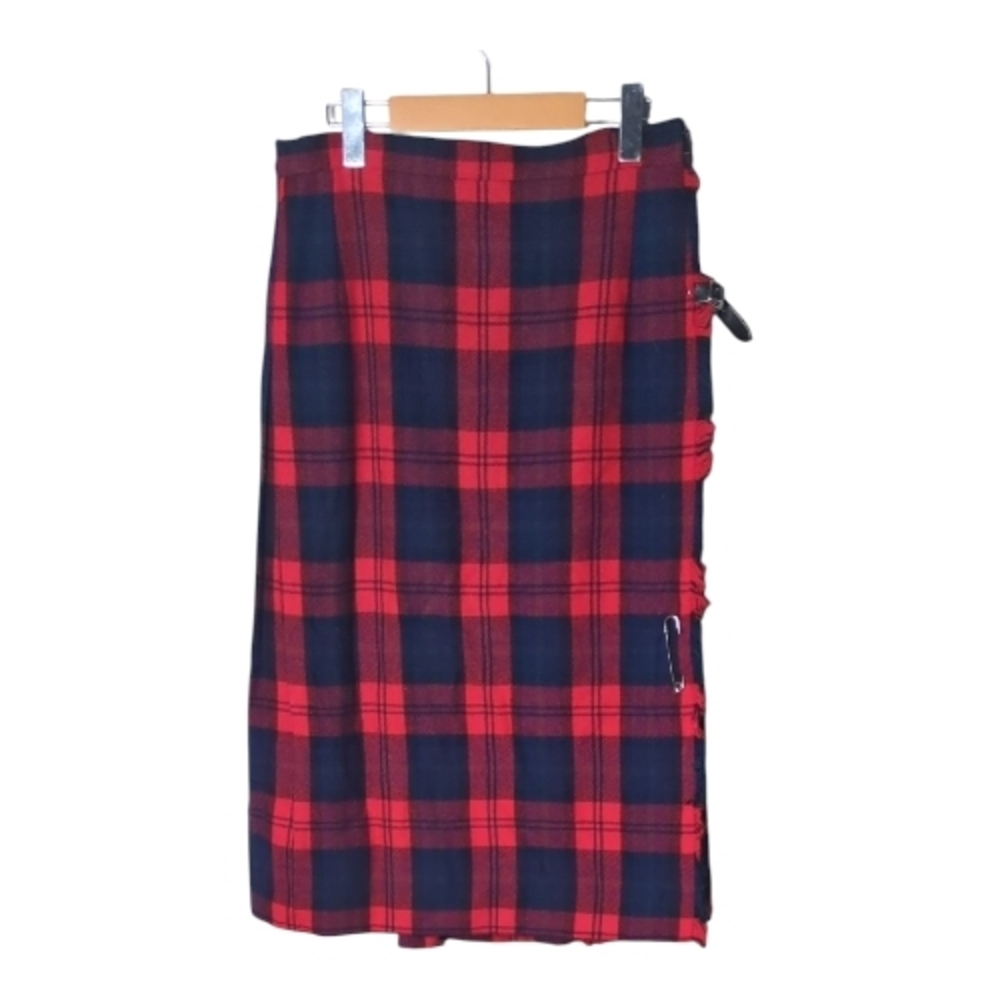 Fine Woolens Scotland Vintage Kilt Tartan Red Blue Green Midi Pleated‎ Size 18